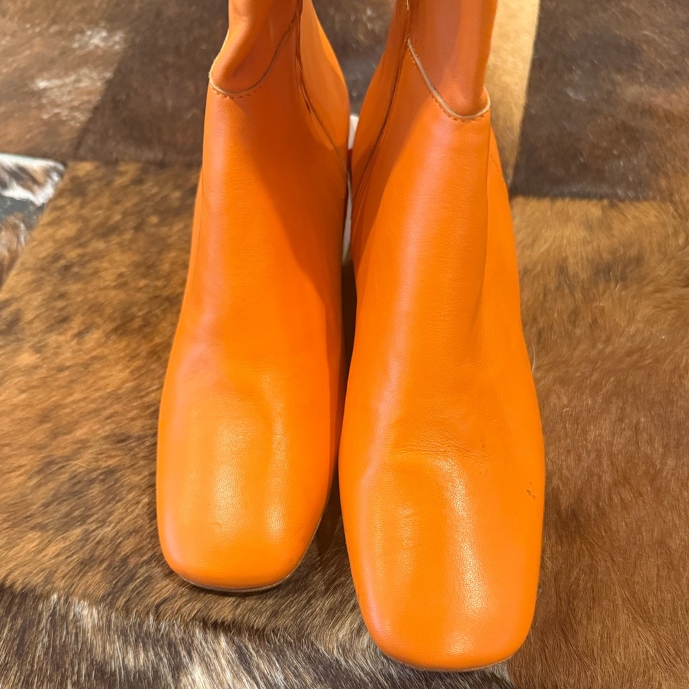 New Jacquemus Les Bottes Carré Ronds Orange Leather Over the Knee Boots - Picture 4 of 11